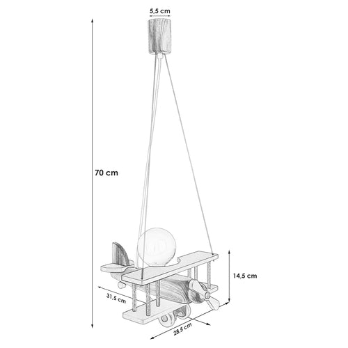 Lampe Suspension Avion en Bois - Luminaire Enfant Vert Petit Modèle