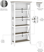 Bush Furniture Key West 66 Inch Bookcase Shiplap Gray White
