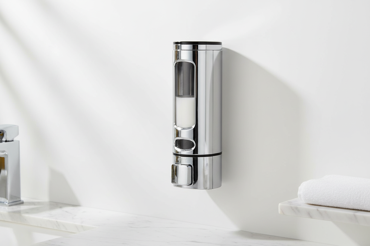 Distributeur de Savon Argenté — Mise en situation salle de bain