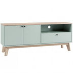 Meuble TV 120 cm, meuble télé pour téléviseur jusqu'à 36 pouces avec 2 portes, tiroir, compartiment ouvert, vert clair