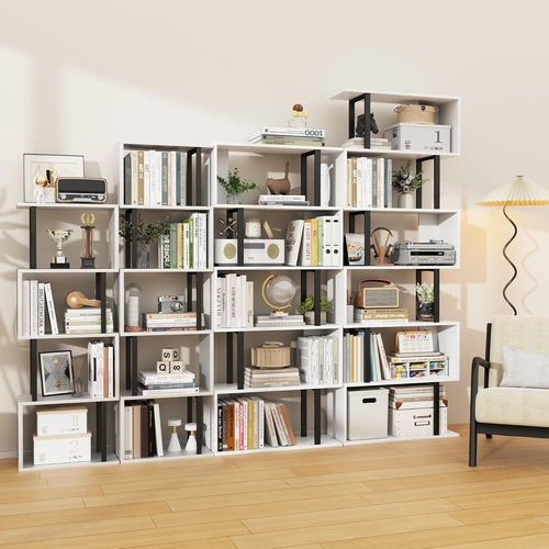 Étagère en S 5 Niveaux Gadroad – Blanc | 38 x 157 cm | Bois & Métal