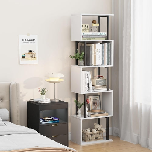 Étagère en S 5 Niveaux Gadroad – Blanc | 38 x 157 cm | Bois & Métal