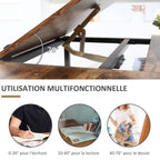 Bureau informatique design industriel - plateau relevable, étagère - panneaux particules aspect vieux bois métal noir