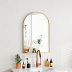Miroir mural arqué miroir de salle de bain avec cadre en alliage d'aluminium pour chambre salon entrée 60 × 90 cm or