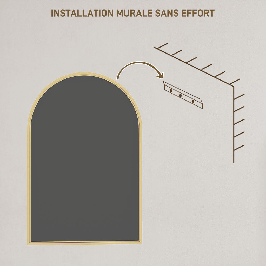 Miroir mural arqué miroir de salle de bain avec cadre en alliage d'aluminium pour chambre salon entrée 60 × 90 cm or