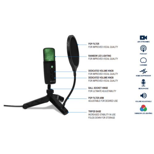 Microphone USB Gaming Emerson EAM-9052 avec LED RGB - Condensateur Professionnel pour Streaming