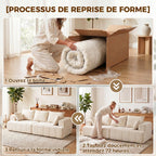 Canapé 3 places en chenille 248 cm, canapé salon moderne, large assise rembourrée, coussins à ressorts, beige