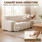 Canapé 3 Places en Chenille 211 cm, Canapé Salon, Assise Profonde, Entièrement Compressé Sans Montage, Crème