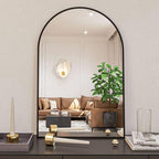 Miroir de salle de bain arqué encadré en métal noir de 60.94x91.44 cm pour mur.