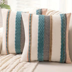 Housses de Coussin Chenille Rayées Boho 45x45 cm - Coton Lin Fermeture Éclair