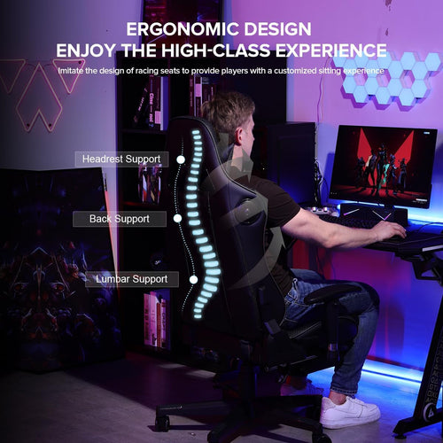 Chaise Gaming avec Repose-Pieds et Haut-Parleurs Bluetooth - Fauteuil Gamer Musical