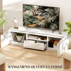 Meuble TV 160 cm, meuble télé pour téléviseur jusqu'à 65 pouces avec 2 portes et tiroir, blanc