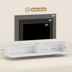 Meuble TV suspendu 140cm, meuble télé pour téléviseur 72 pouces, 2 portes rabattables, 140x25x22cm, blanc