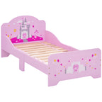 Lit Enfant 140 x 70 cm - lit d'enfant Design Princesse Motif château - sommier à Lattes Inclus - MDF Contre-plaqué Rose