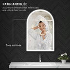 Miroir de salle de bain LED 90 x 60cm, mural, 3 couleurs, arqué cadre en aluminium, désembuage et interrupteur tactile
