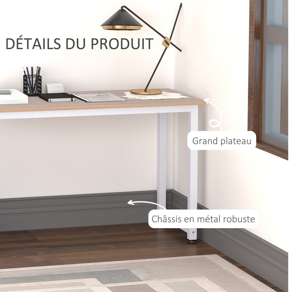 Bureau d'ordinateur  120L x 60l x 76H cm chêne et Blanc Multifonction Grand Plateau Cadre Robuste en métal