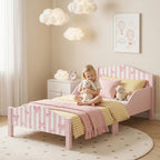 Lit Enfant 70 x 140 cm, Lit pour Enfant avec Barrière de Sécurité et Sommier à Lattes en Bois, Motif Nœud, Rose