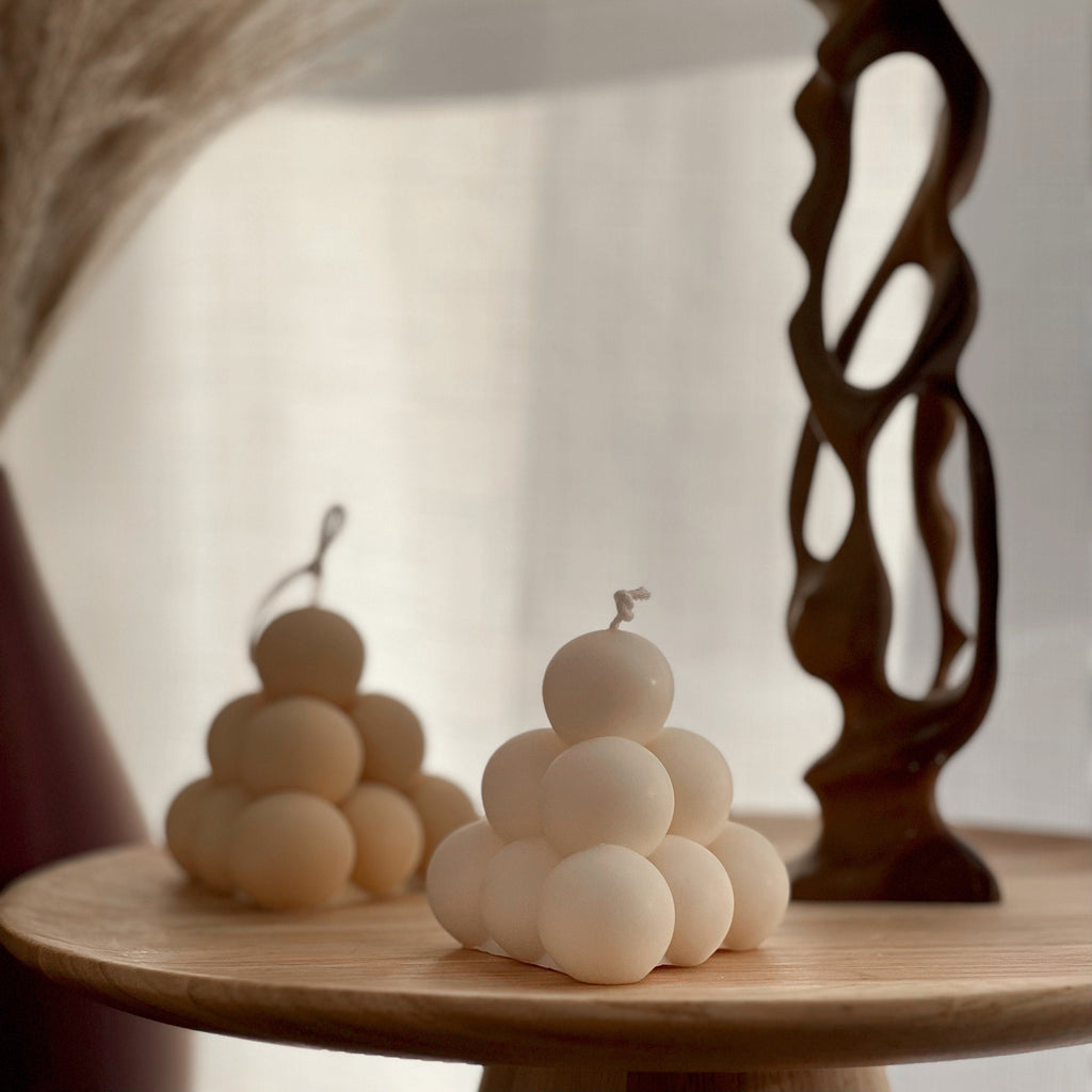 Bougie Pyramide Bulles Cire de Soja - Déco Artisanale Fait Main