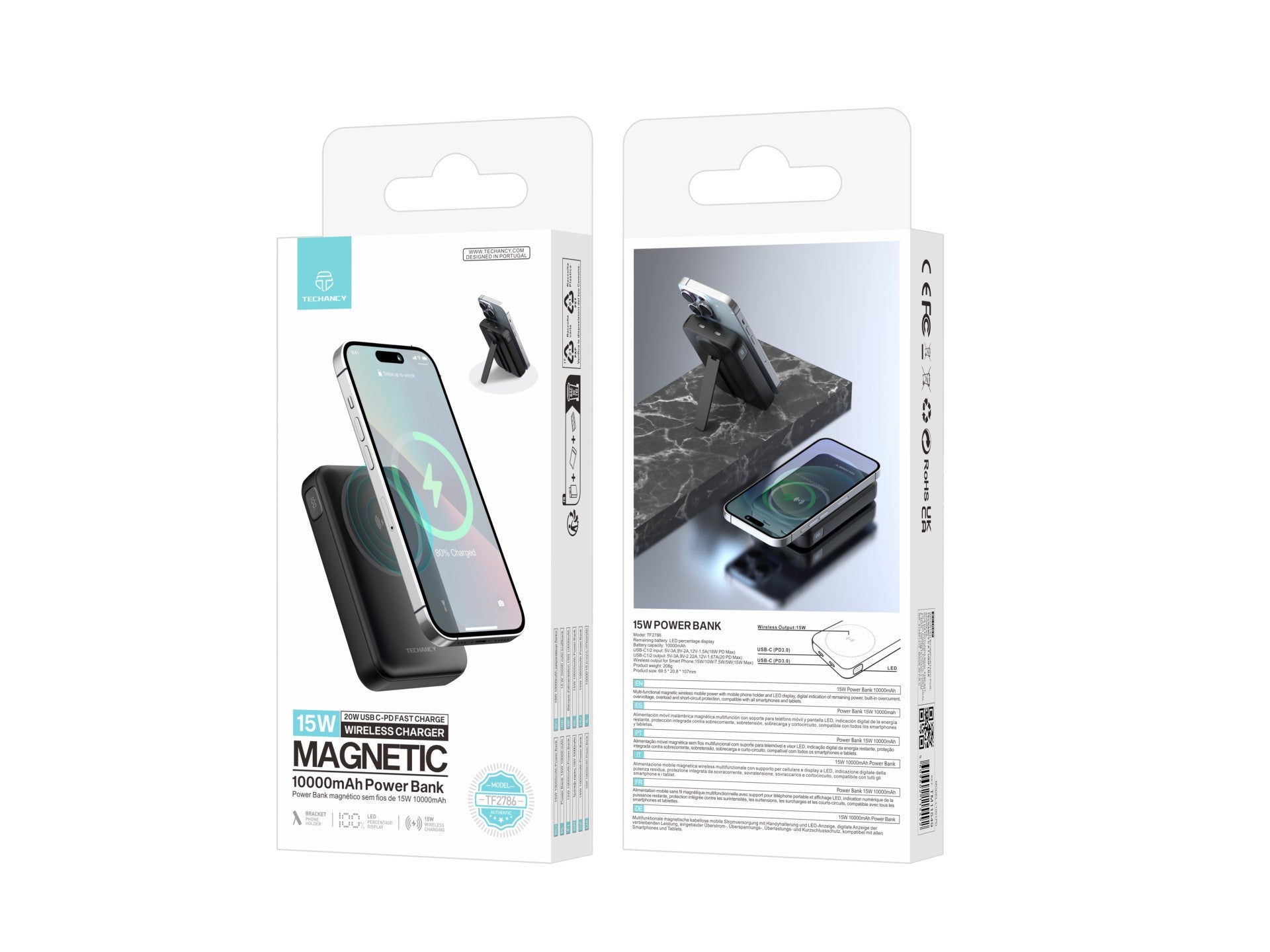 Power Bank Magnétique 10000mAh 15W Sans Fil & PD 20W – Support & Écran LED | TECHANCY TF2786
