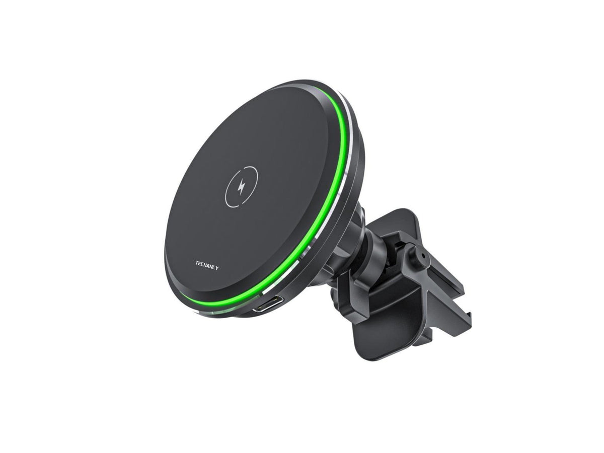 Support Voiture Chargeur Sans Fil 15W Magnétique – Rotation 360° & LED | TECHANCY TF2794