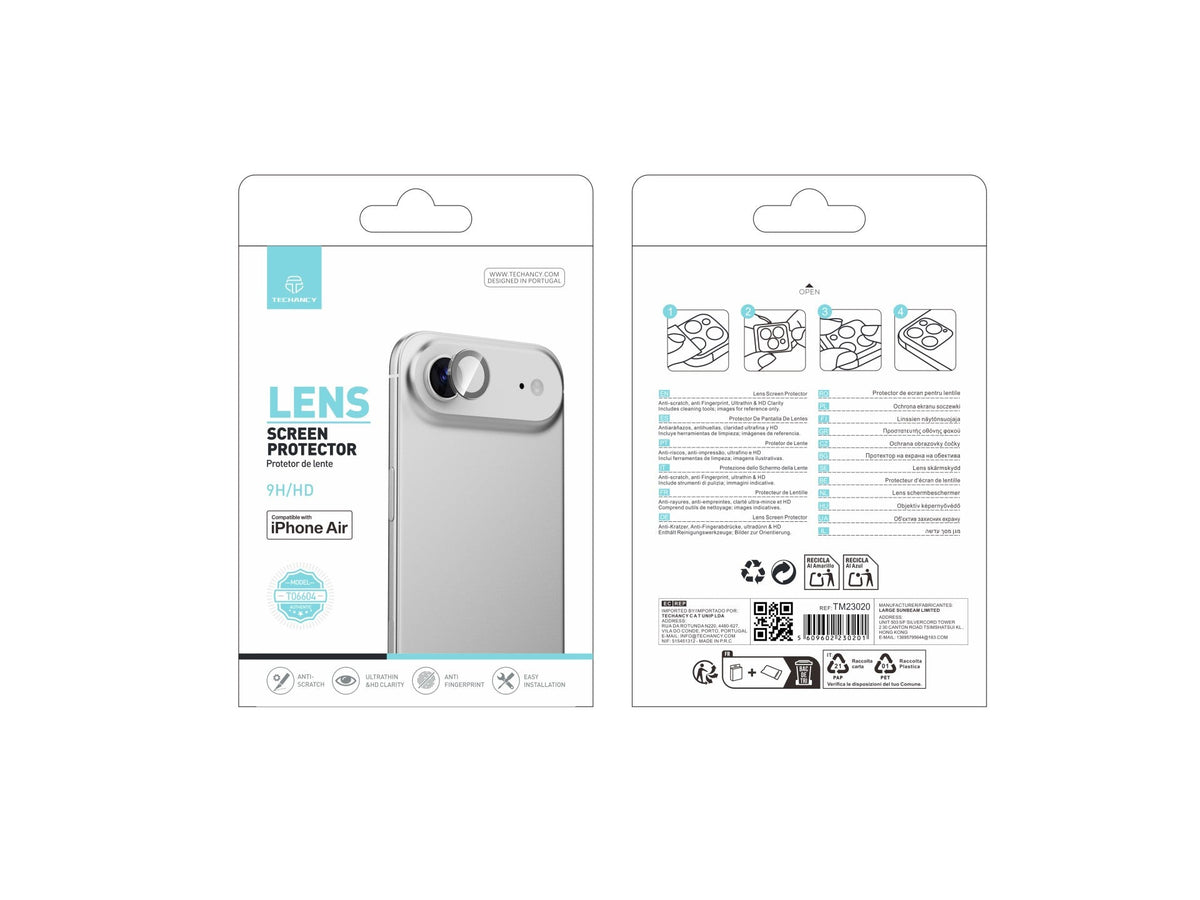 Techancy Protetor de Lente para iPhone 17 Air TO6004 9H Ultra Fino Alta Definicao Anti Risco Anti Impressao Digital Transparente-2