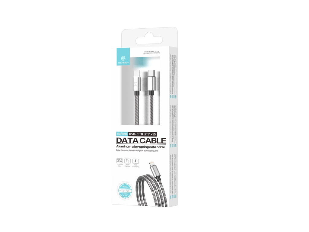 Câble USB-C vers Lightning Techancy 1m TB1796 – Design Métallique, Résistant aux Animaux, Charge Rapide 30W