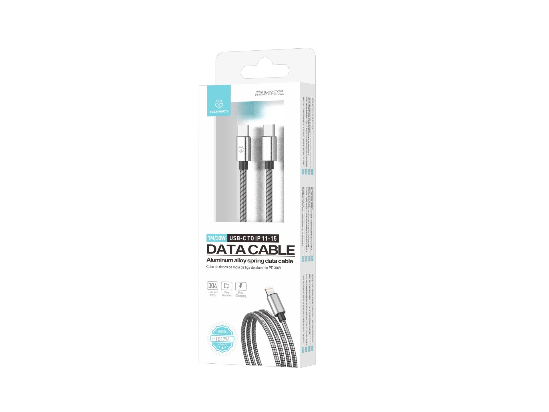 Câble USB-C vers Lightning Techancy 1m TB1796 – Design Métallique, Résistant aux Animaux, Charge Rapide 30W