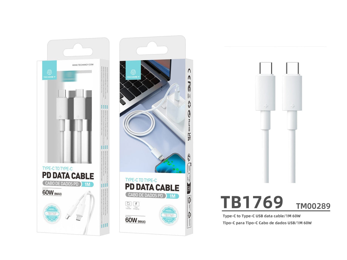 Câble USB-C vers USB-C 1m 60W – Charge Rapide PD & Chip Intelligent | TECHANCY TB1769