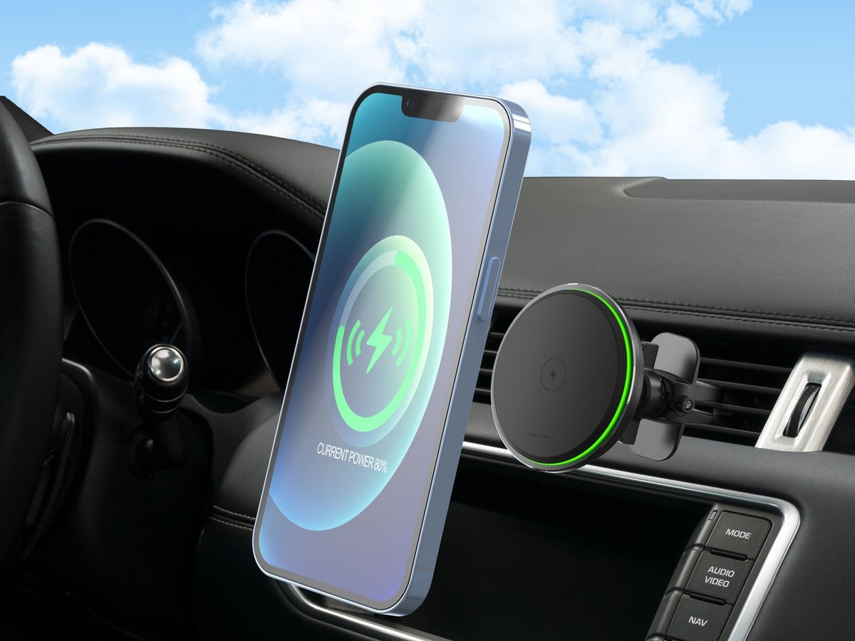 Support Voiture Chargeur Sans Fil 15W Magnétique – Rotation 360° & LED | TECHANCY TF2794