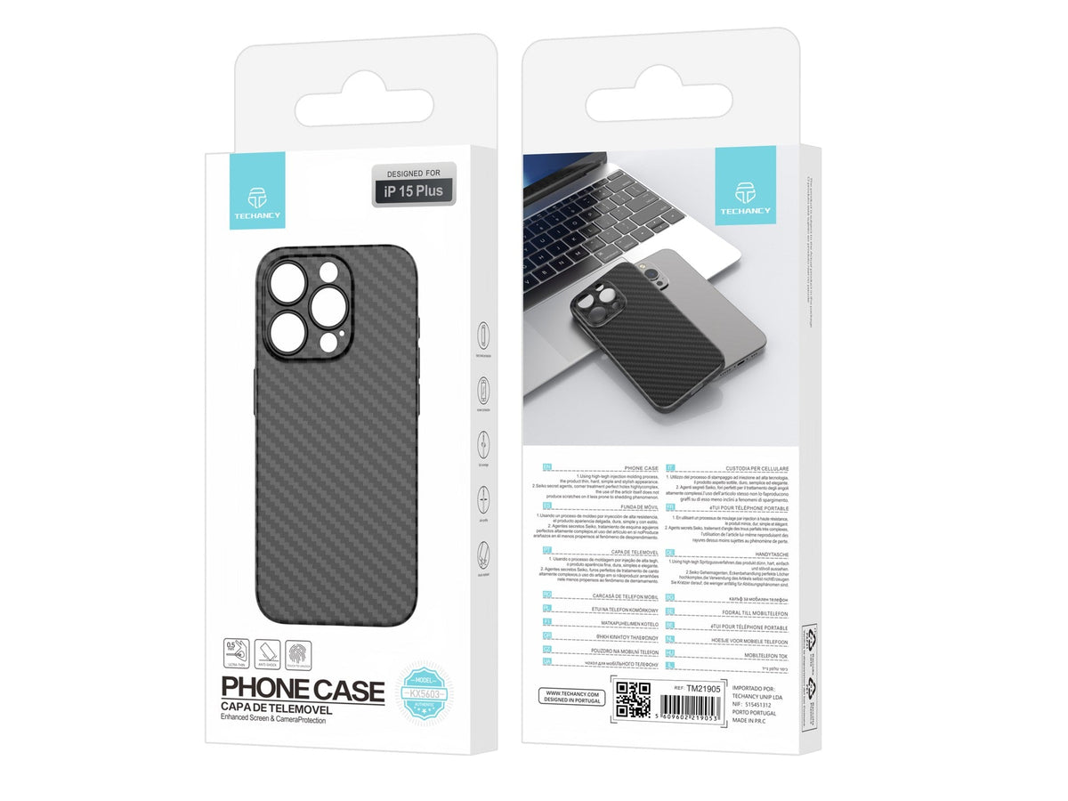 Techancy Capa Para Telemóvel Ultra Fina Em Fibra De Carbono KX5603, Compatível Com Iphone 15 Plus, Material Pp De 0,5 Mm.-2