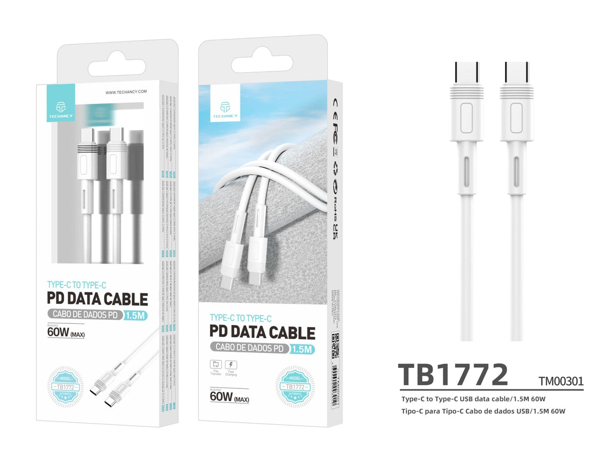 Câble USB-C vers USB-C 1,5m 60W – Charge Rapide PD & Chip IA | TECHANCY TB1772
