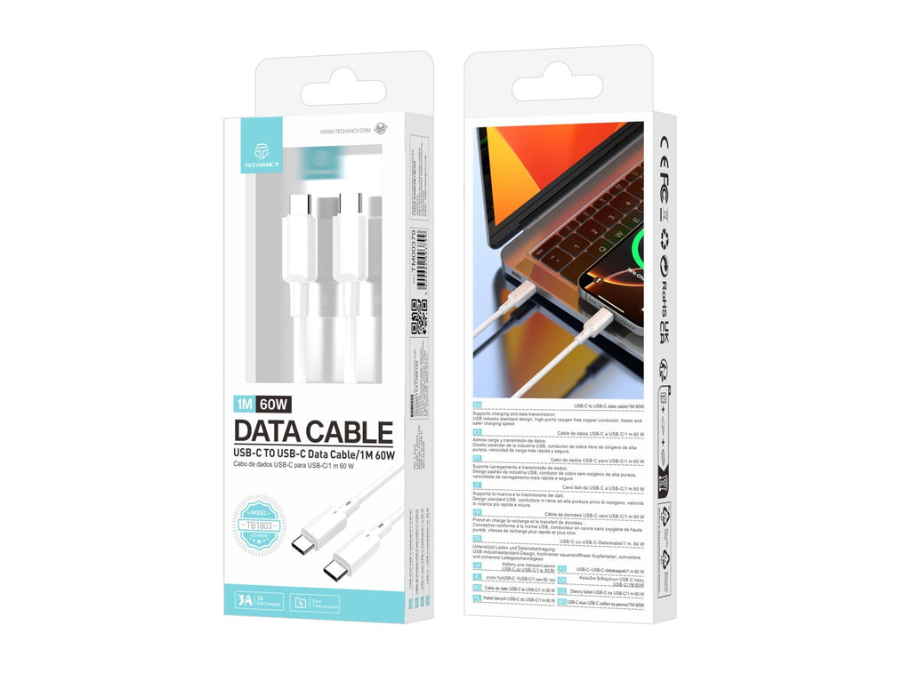 Câble USB-C vers USB-C 1m 60W – Charge Rapide & Transfert de Données | TECHANCY TB1803