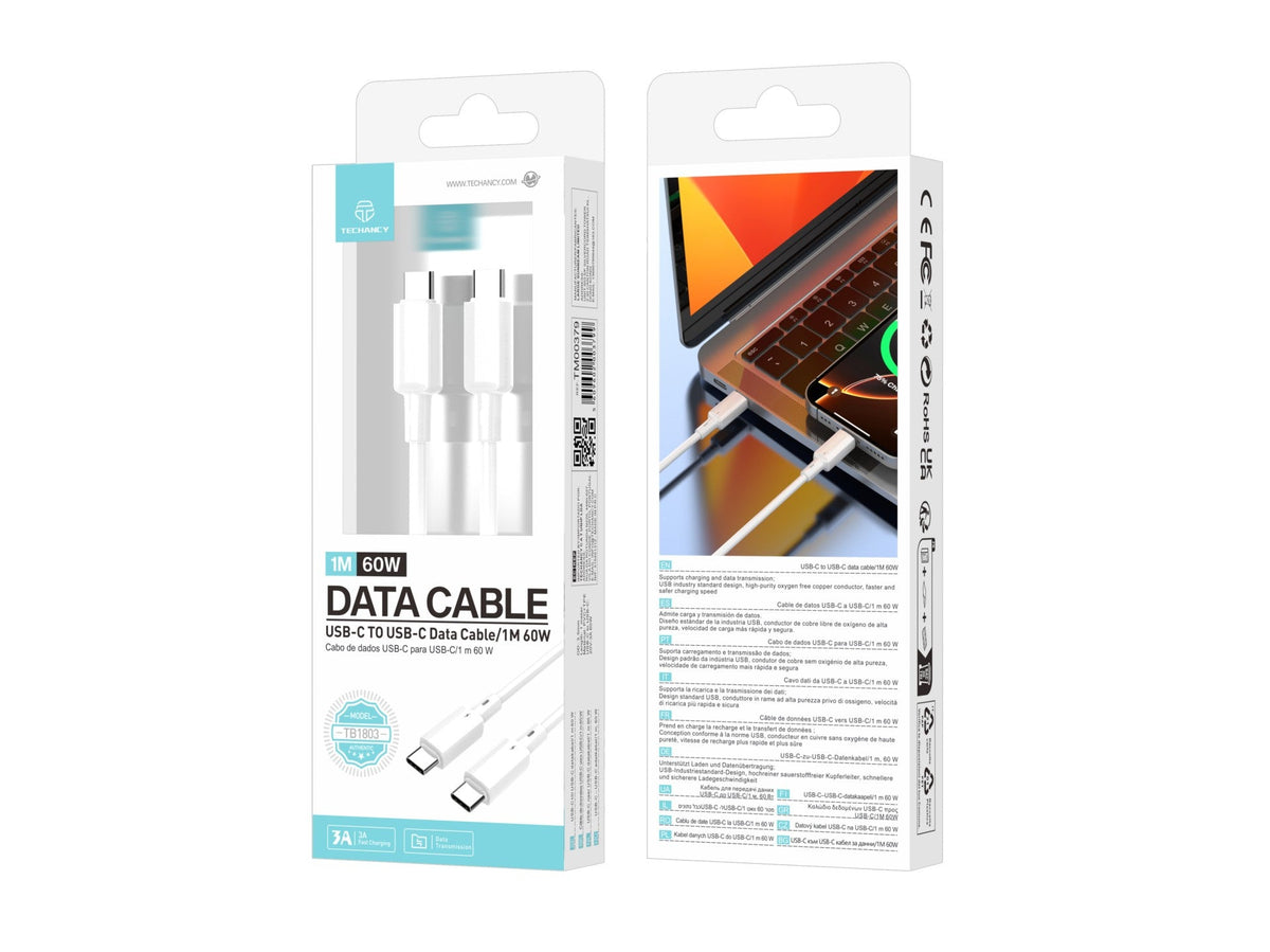 Câble USB-C vers USB-C 1m 60W – Charge Rapide & Transfert de Données | TECHANCY TB1803