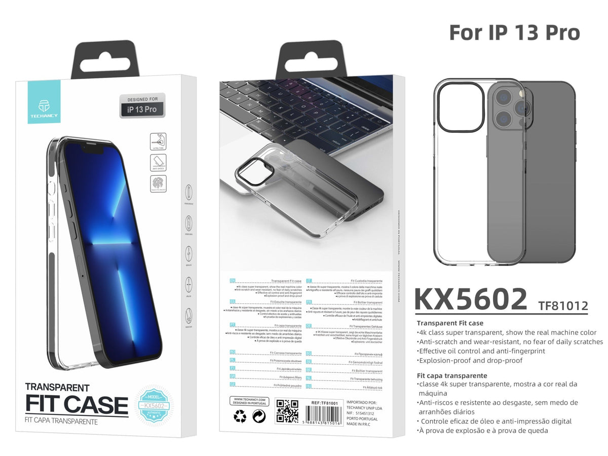 Capa transparente para telemóvel Techancy New Acrylic, KX5602, compatível com iPhone 13 Pro, transparente + Preto-2