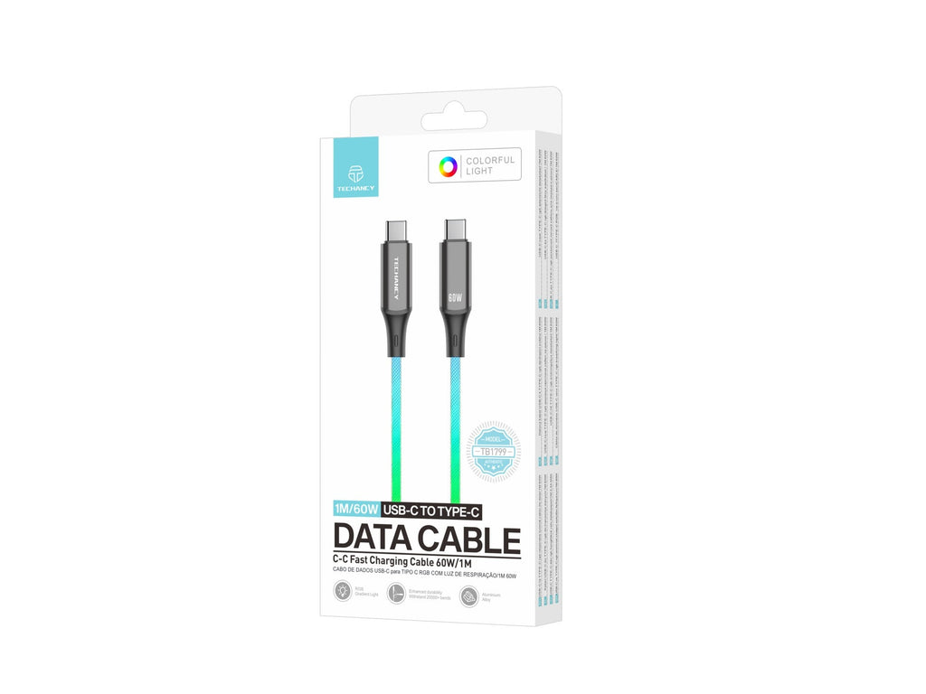 Câble USB-C vers USB-C 1m 60W RGB – Illumination Colorée & Charge Rapide | TECHANCY TB1799