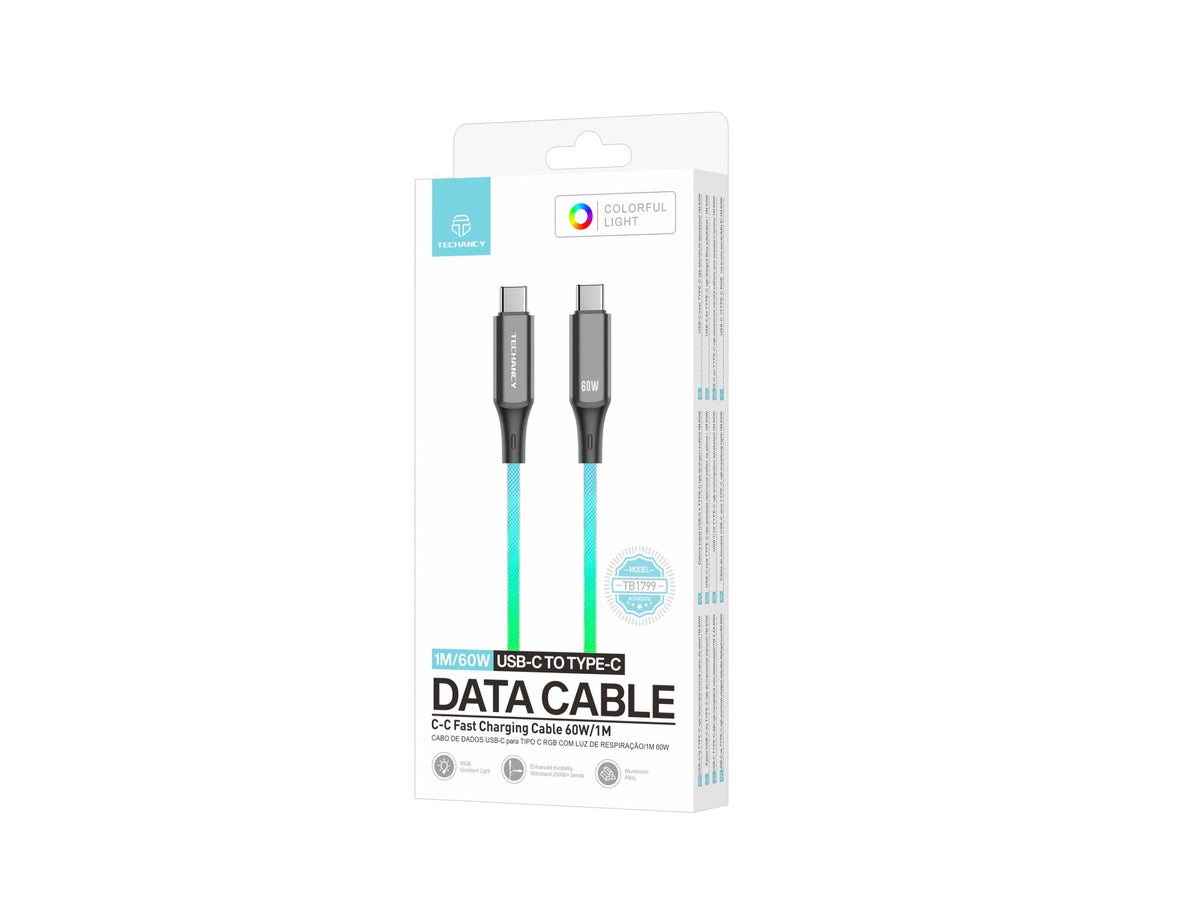 Câble USB-C vers USB-C 1m 60W RGB – Illumination Colorée & Charge Rapide | TECHANCY TB1799