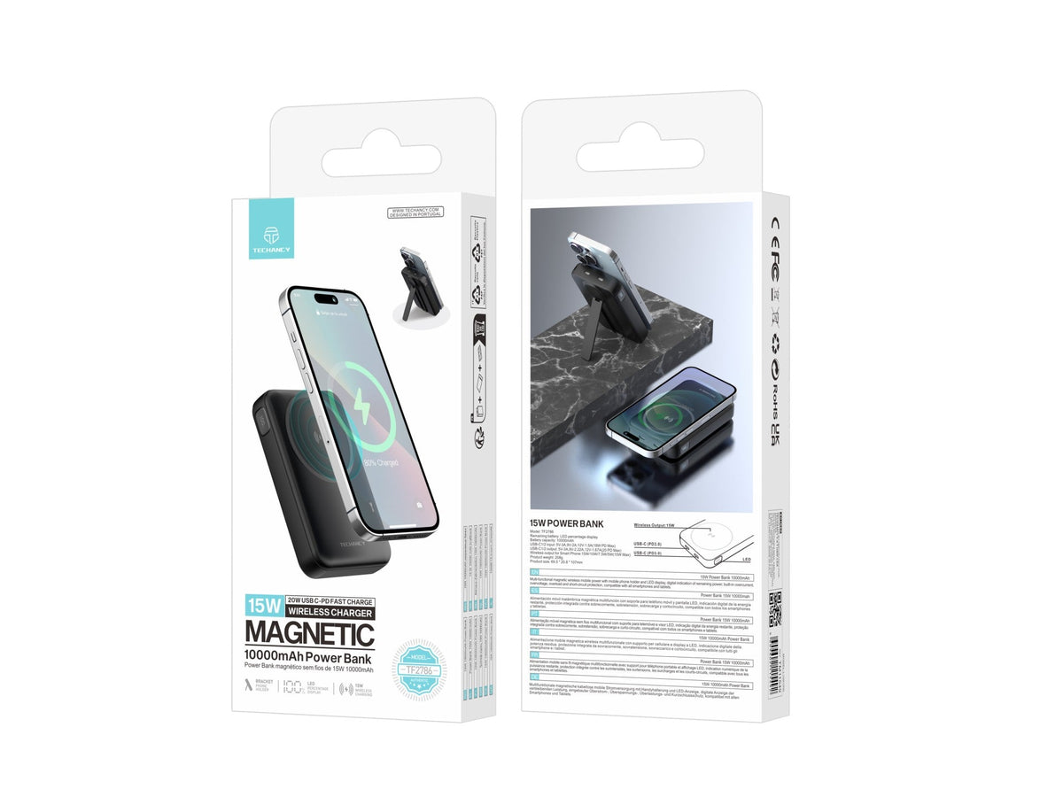 Power Bank Magnétique 10000mAh 15W Sans Fil & PD 20W – Support & Écran LED | TECHANCY TF2786