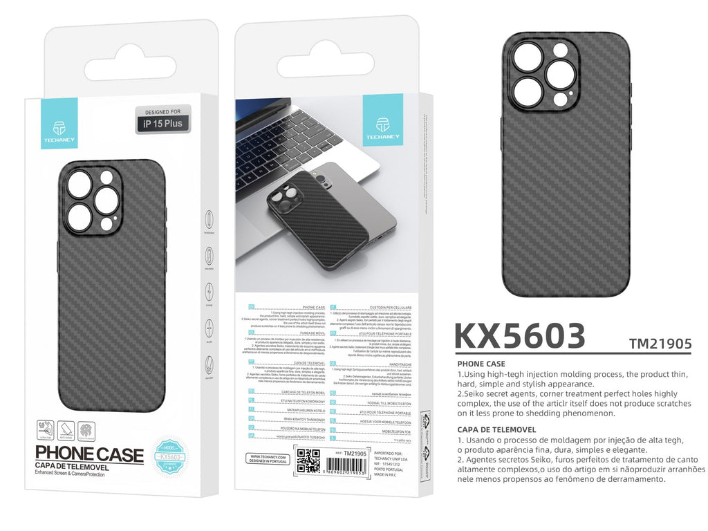 Techancy Capa Para Telemóvel Ultra Fina Em Fibra De Carbono KX5603, Compatível Com Iphone 15 Plus, Material Pp De 0,5 Mm.-3