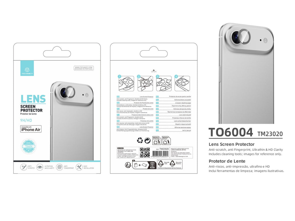 Techancy Protetor de Lente para iPhone 17 Air TO6004 9H Ultra Fino Alta Definicao Anti Risco Anti Impressao Digital Transparente-3