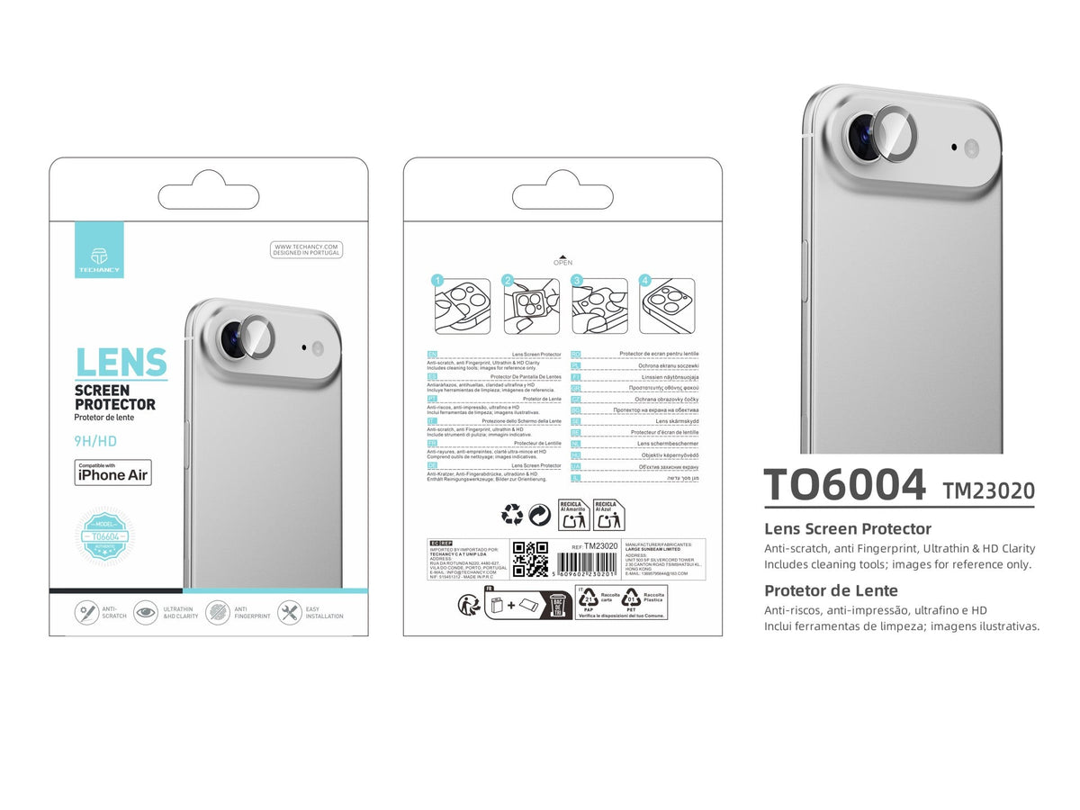 Techancy Protetor de Lente para iPhone 17 Air TO6004 9H Ultra Fino Alta Definicao Anti Risco Anti Impressao Digital Transparente-3