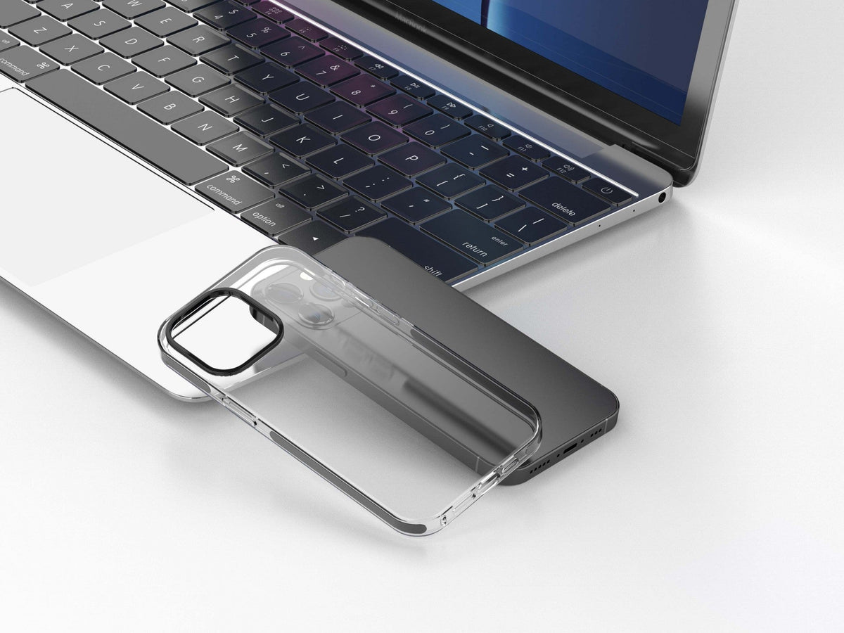 Capa transparente para telemóvel Techancy New Acrylic, KX5602, compatível com iPhone 14, transparente + Preto-3
