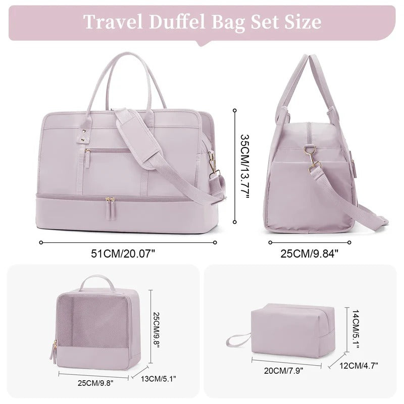 Set Sac de Voyage Femme Nylon – Sac Vêtements & Trousse de Toilette Inclus (Rose)