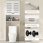 Meuble WC dessus de toilette/machine à laver avec placard à porte double, portes à persiennes, 67x31,5x190cm, blanc