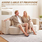 Canapé Convertible 2 Places, Canapé-Lit en Chenille 190cm, Dossier Rabattable, Assise et Accoudoirs Larges, Beige