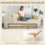 Canapé 3 places en velours côtelé, canapé rembourré, larges accoudoirs, 2 coussins, pas de montage, 202x90x76cm, beige