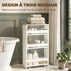 Chariot de rangement à 3 niveaux chariot de stockage étagère sur roulettes pour cuisine étroite salle de bain buanderie bureau avec poignée - 48 x 15 x 80 cm blanc