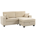 Canapé 3 Places avec Pouf de Rangement, Canapé d'Angle en Velours Côtelé, Assise Large, 2 Coussins, Beige