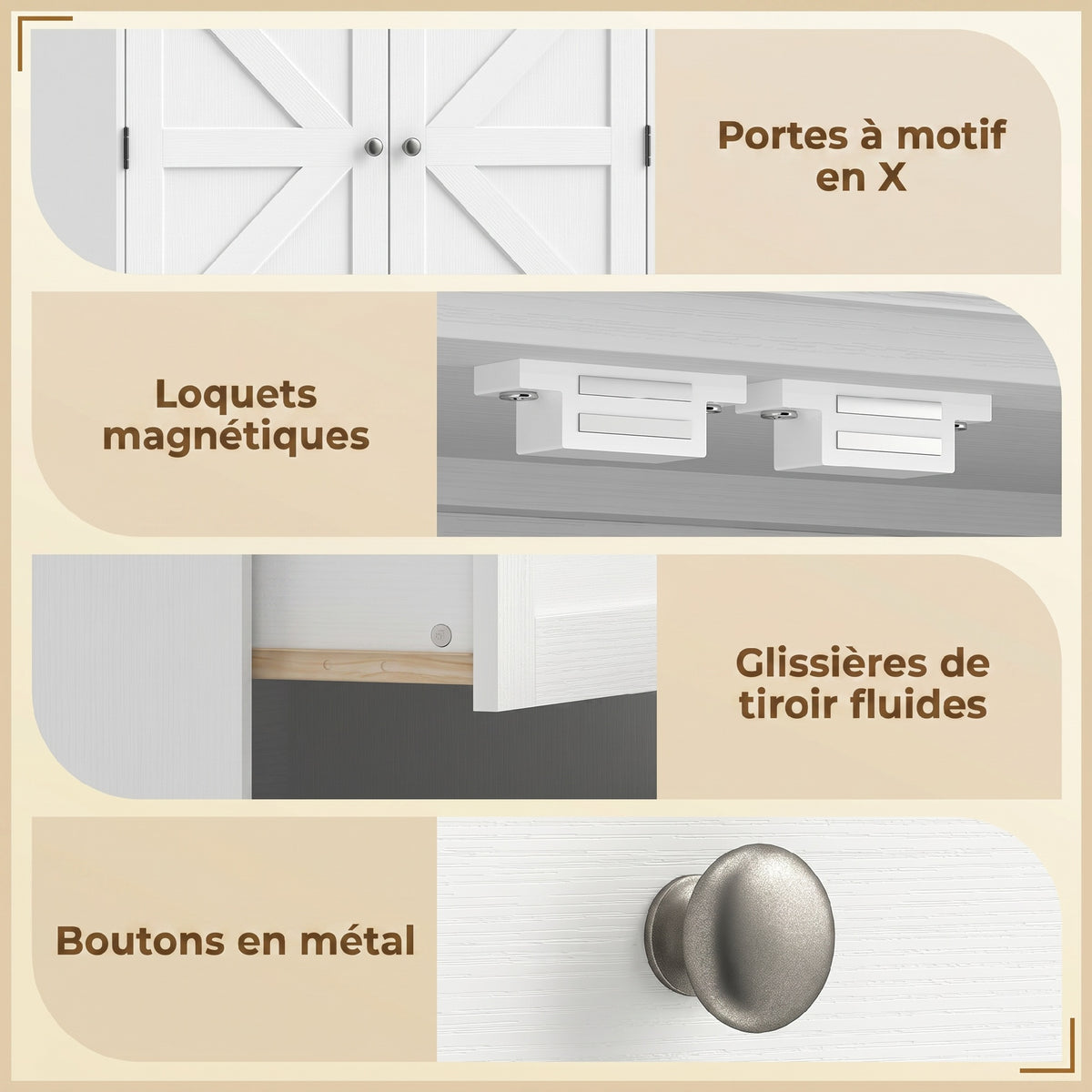Buffet haut cuisine, armoire de cuisine 2 portes, 2 tiroirs, 6 porte-racks, étagères réglables, 80x39,5x184,5cm, blanc