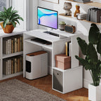 Bureau Informatique multimédia étagères Tablette Clavier Panier Gris Panneaux Particules Blanc