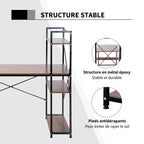 Bureau d'angle avec rangement design Industriel avec bibliothèque 3 étagères panneaux particules aspect noyer